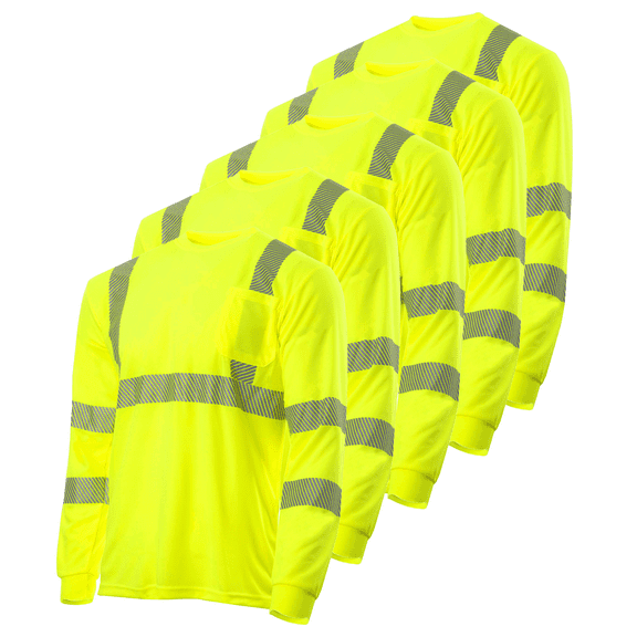 JORESTECH 5-Pack Hi-Vis Long Sleeve Safety Shirt, Heat Transfer, ANSI Class 2 (Yellow, S)