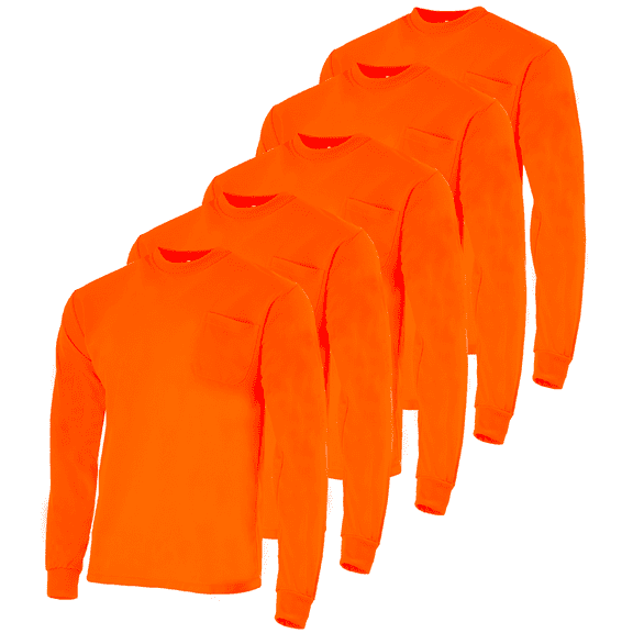 JORESTECH 5-Pack Hi-Vis Long Sleeve T-Shirt (Orange, 2XL)
