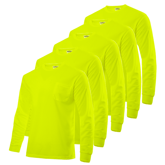 JORESTECH 5-Pack Hi-Vis Long Sleeve T-Shirt (Yellow, XL)