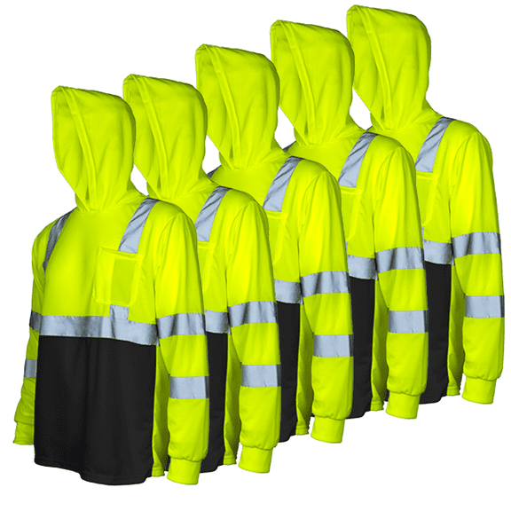 JORESTECH 5-Pack Hi-Vis Long-Sleeved Work Safety T-Shirt with Hoodie, TS-20 (Yellow/Black, XL)