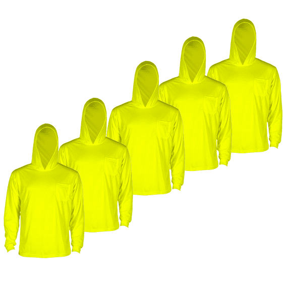 JORESTECH 5-Pack Hi-Vis Long-Sleeved Work Safety T-Shirt with Hoodie, TS-23 (Yellow, M)