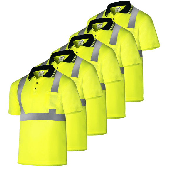 JORESTECH 5-Pack Hi-Vis Short Sleeve Safety Polo Shirt, ANSI Class 2 (Yellow, M)