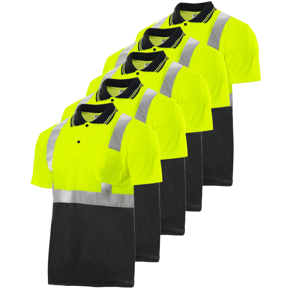 JORESTECH 5-Pack Hi-Vis Short Sleeve Safety Polo Shirt, Two-Toned, ANSI Class 2 (Yellow/Black, S)