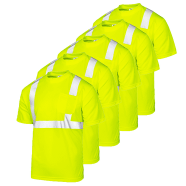 JORESTECH 5-Pack Hi-Vis Short Sleeve Safety Shirt, Heat Transfer, ANSI Class 2 (Yellow, L)