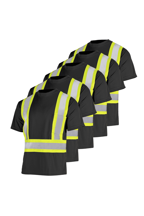 5-Pack Hi-Vis Short Sleeve Safety Shirt, Two-Toned (Black, 4XL)