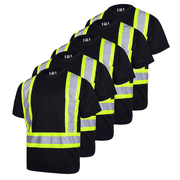 JORESTECH 5-Pack Hi-Vis Short Sleeve Safety Shirt, Two-Toned (Black, L)