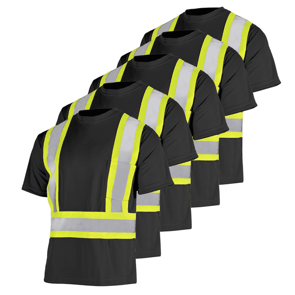 JORESTECH 5-Pack Hi-Vis Short Sleeve Safety Shirt, Two-Toned (Black, M)
