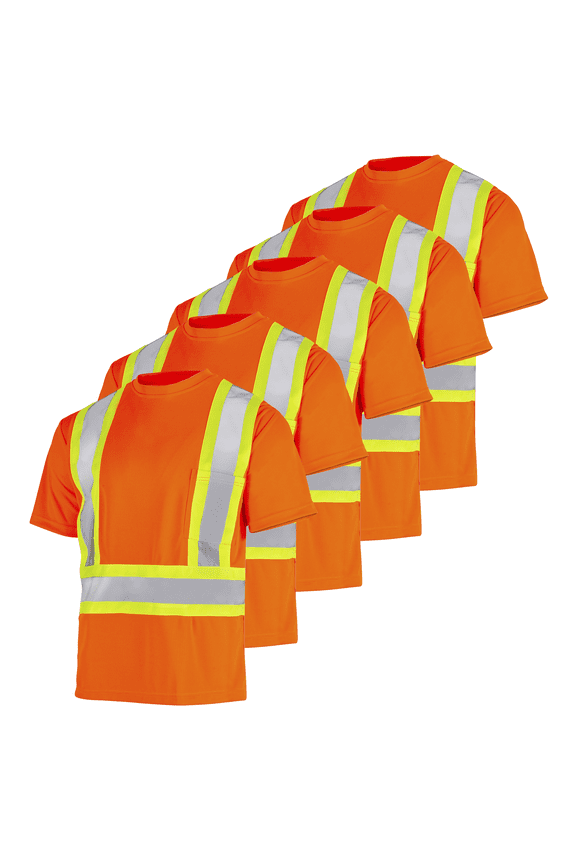 5-Pack Hi-Vis Short Sleeve Safety Shirt, Two-Toned (Orange, S)