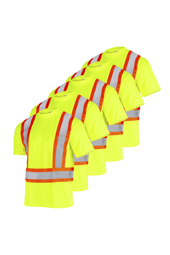 High Visibility Short Sleeve Safety T-Shirt 5-Pack, ANSI/ISEA 107-2020 Two-Tone Reflective Work Shirts with Pocket