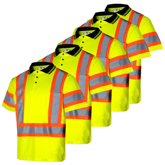 JORESTECH 5-Pack Hi-Vis Short-Sleeved, Two-Toned Work Safety Polo Shirt, PS-06 (Yellow, XL)