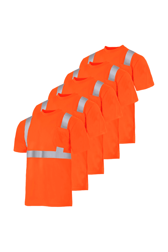 5-Pack Hi-Vis Short-Sleeved Work Safety T-Shirt, TS-07 (Orange, XL)
