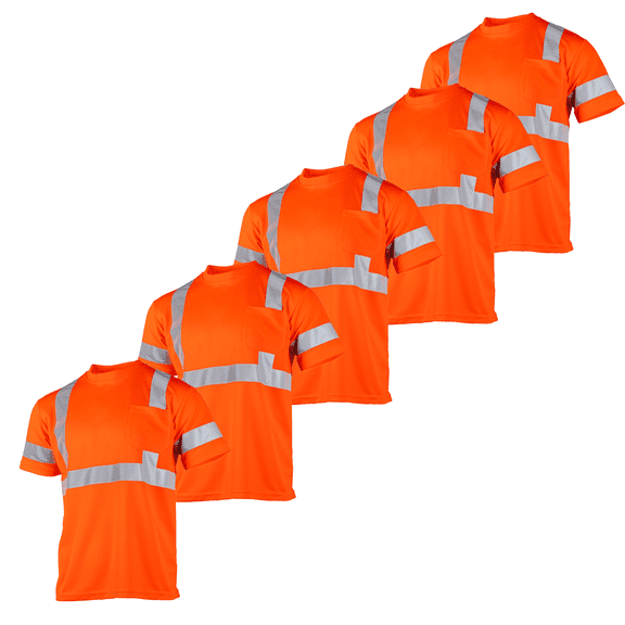 JORESTECH 5-Pack Hi-Vis Short-Sleeved Work Safety T-Shirt, TS-22 (Orange, 4XL)