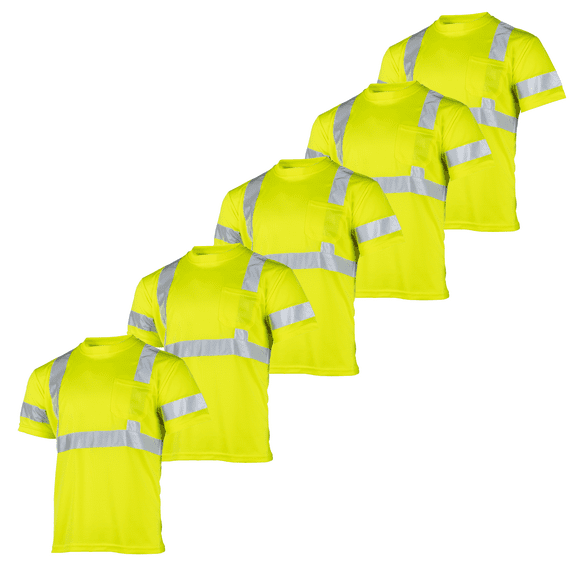 JORESTECH 5-Pack Hi-Vis Short-Sleeved Work Safety T-Shirt, TS-22 (Yellow, XL)