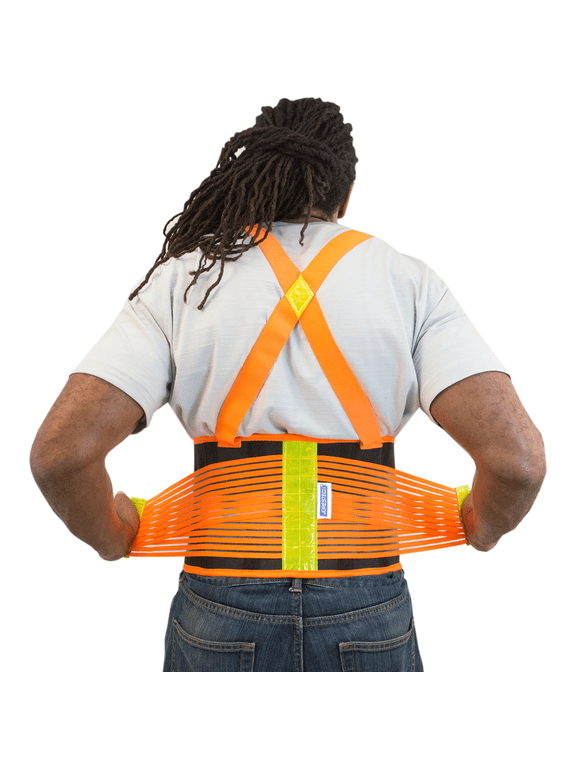 Hi-Vis Adjustable Back Support Belt with Suspenders and Reflective Strips (2XL)
