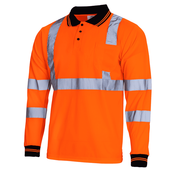JORESTECH Hi-Vis Long Sleeve Safety Polo Shirt, ANSI Class 1 (Orange, S)