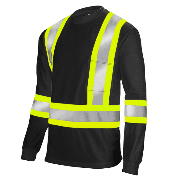 JORESTECH Hi-Vis Long Sleeve Safety Shirt, Two-Toned (Black, 4XL)