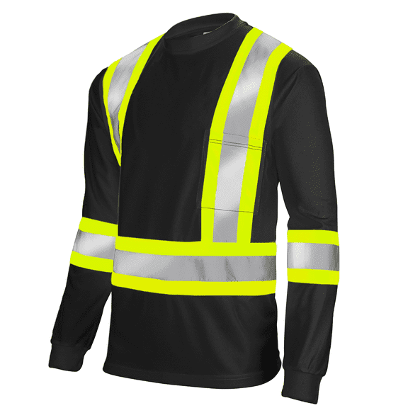 JORESTECH Hi-Vis X-Back, Long-Sleeved, Two-Toned Work Safety T-Shirt, TS-15 (Black, 3XL)