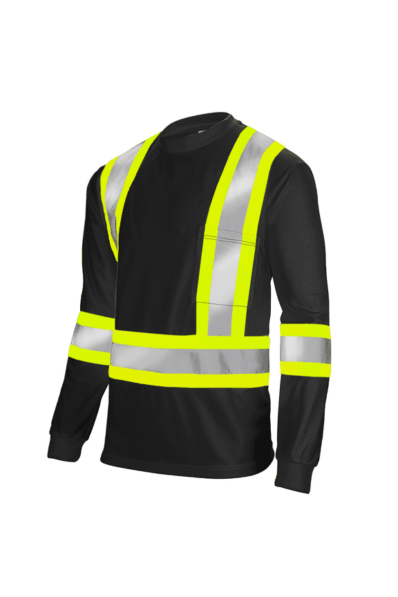 Hi-Vis X-Back, Long-Sleeved, Two-Toned Work Safety T-Shirt, TS-15 (Black, S)
