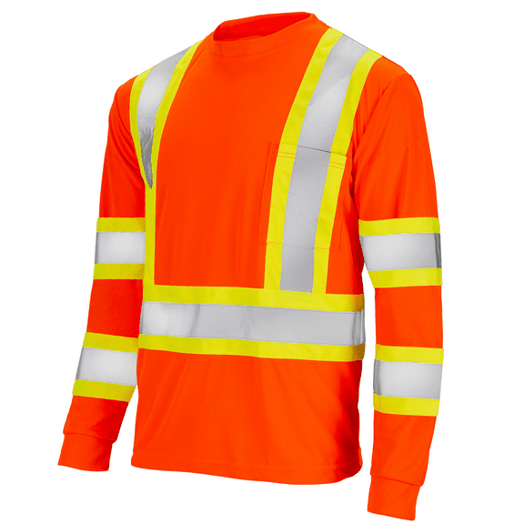 JORESTECH Hi-Vis Long Sleeve Safety Shirt, Two-Toned (Orange, L)
