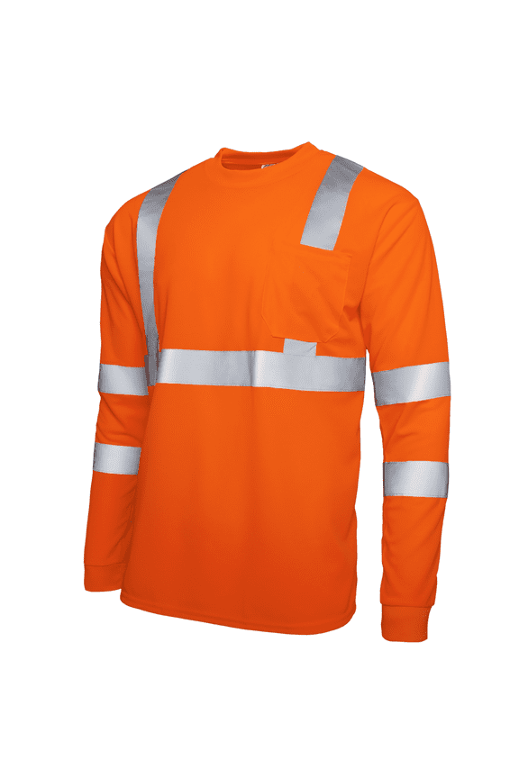 Hi-Vis Long-Sleeved Work Safety T-Shirt, TS-08 (Orange, L)