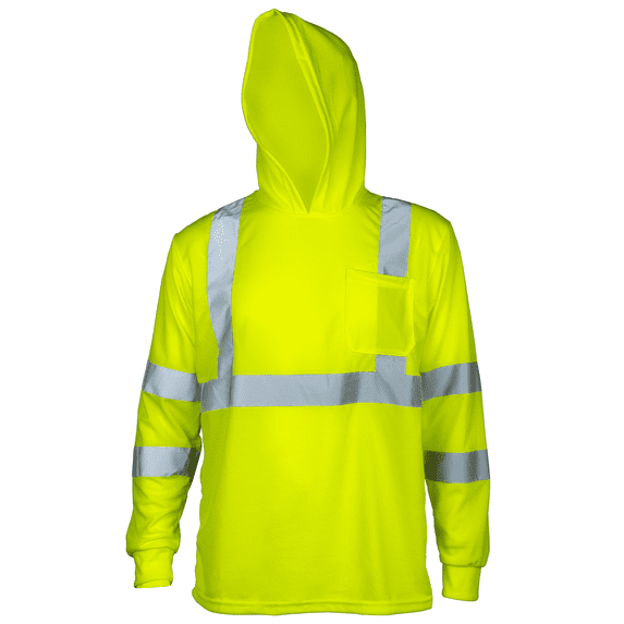 JORESTECH High Visibility Long Sleeve Safety Hoodie Shirt, ANSI/ISEA 107-2020 Class 3 Reflective Work T-Shirt with Pocket
