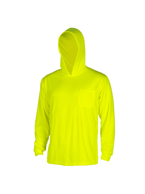 High Visibility Long Sleeve Safety Shirt with Hood, Reflective Moisture-Wicking Work Shirt