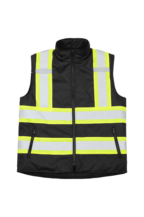 Hi-Vis Reversible Insulated Safety Vest, Two-Toned, ANSI Class 1, VL-10 (Black, XL)