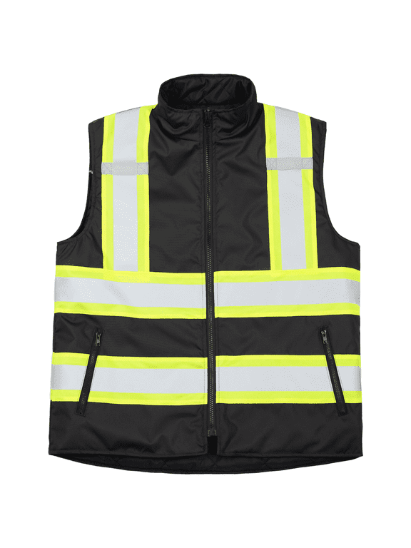 Hi-Vis Reversible Insulated Safety Vest, Two-Toned, ANSI Class 1, VL-10 (Black, XL)