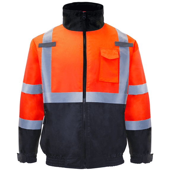 JORESTECH Hi-Vis Safety Bomber Jacket, ANSI Class 3 (Orange, 5XL)