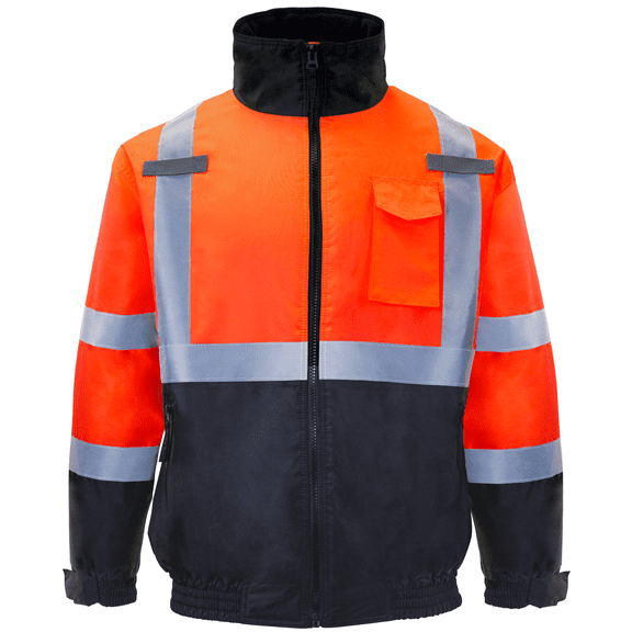 JORESTECH Hi-Vis Safety Bomber Jacket, ANSI Class 3 (Orange, M)