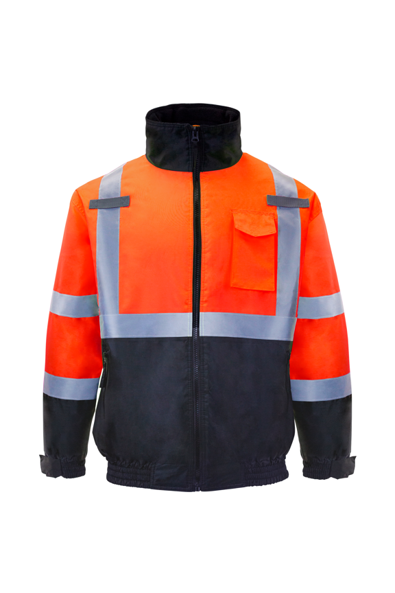 Hi-Vis Safety Bomber Jacket, ANSI Class 3 (Orange, S)