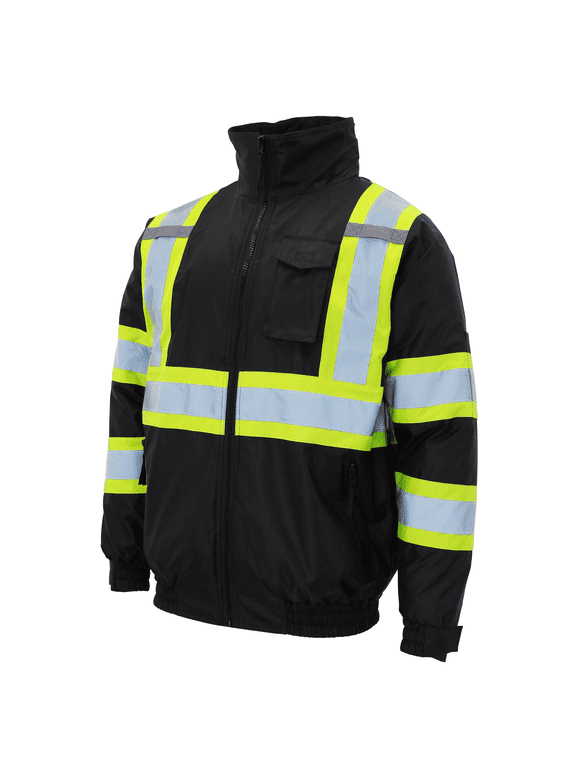 Hi-Vis Safety Bomber Jacket, Two-Toned, ANSI Class 3 (Black, 2XL)