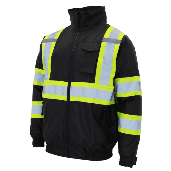 JORESTECH Hi-Vis Safety Bomber Jacket, Two-Toned, ANSI Class 3 (Black, M)