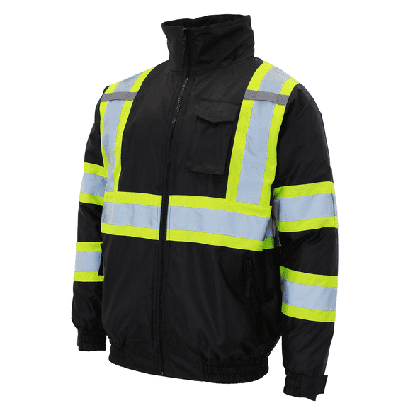 JORESTECH Hi-Vis Safety Bomber Jacket, Two-Toned, ANSI Class 3 (Black, XS)