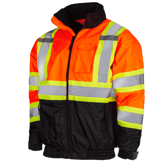 JORESTECH Hi-Vis Safety Bomber Jacket, Two-Toned, ANSI Class 3 (Orange, 4XL)