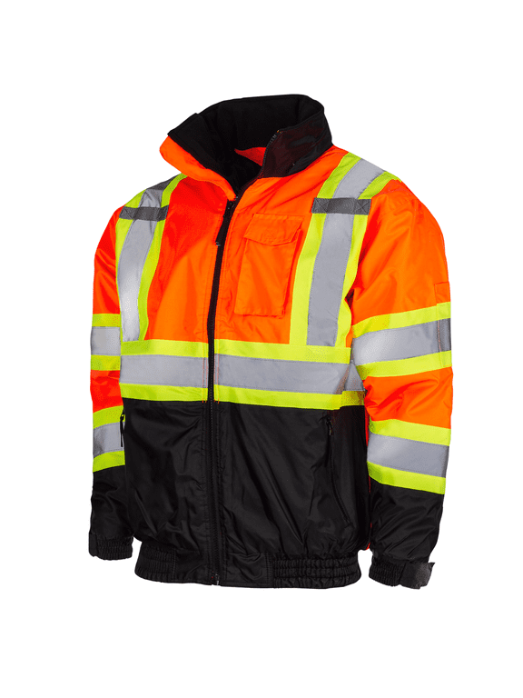 Hi-Vis Safety Bomber Jacket, Two-Toned, ANSI Class 3 (Orange, XL)