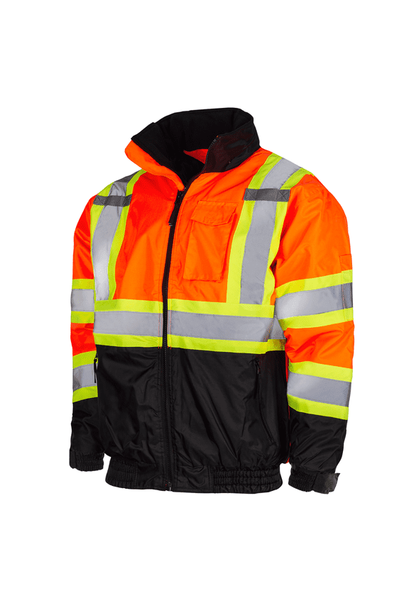 Hi-Vis Safety Bomber Jacket, Two-Toned, ANSI Class 3 (Orange, XS)
