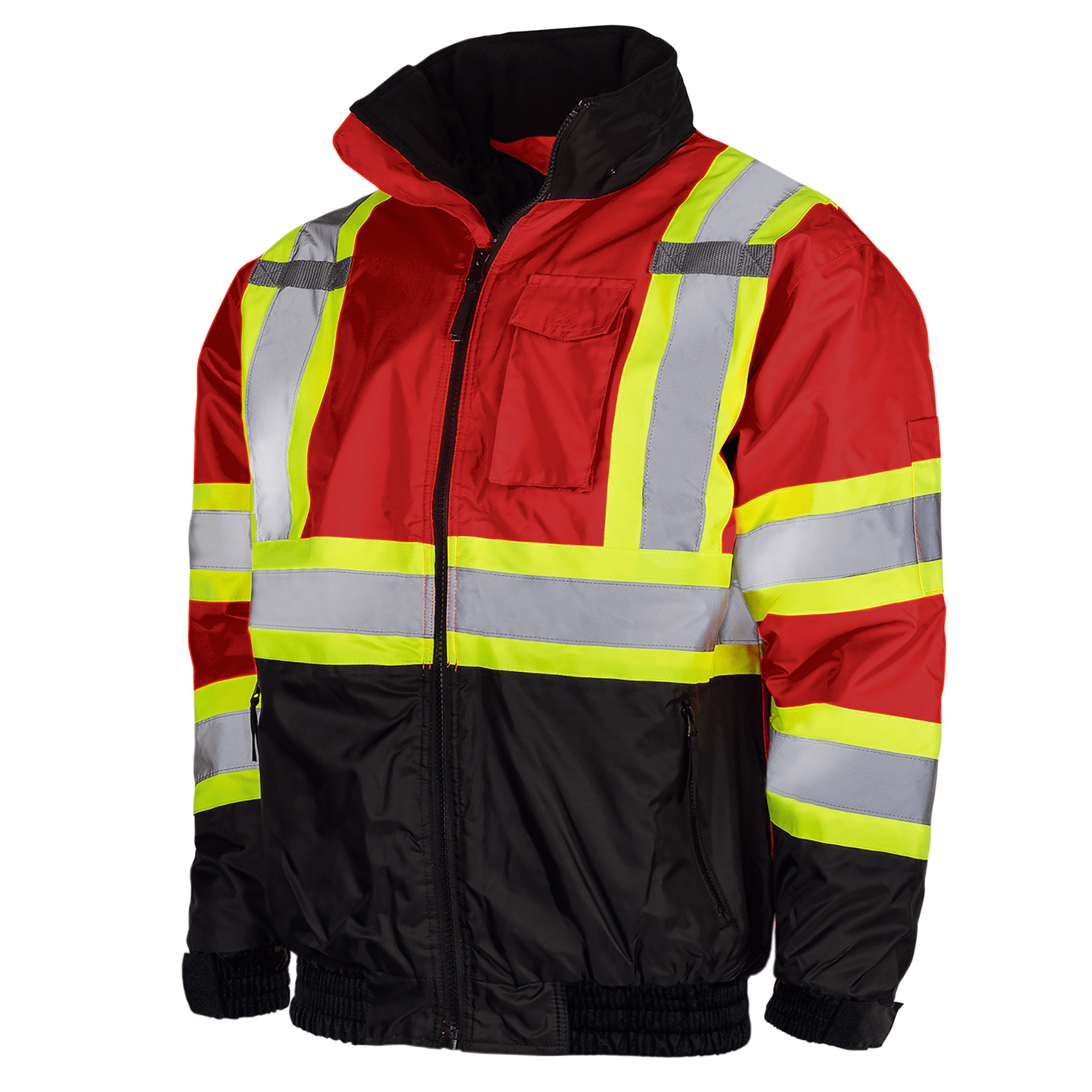 Hi-Vis Safety Bomber Jacket, Two-Toned, ANSI Class 3 (Red, 3XL)