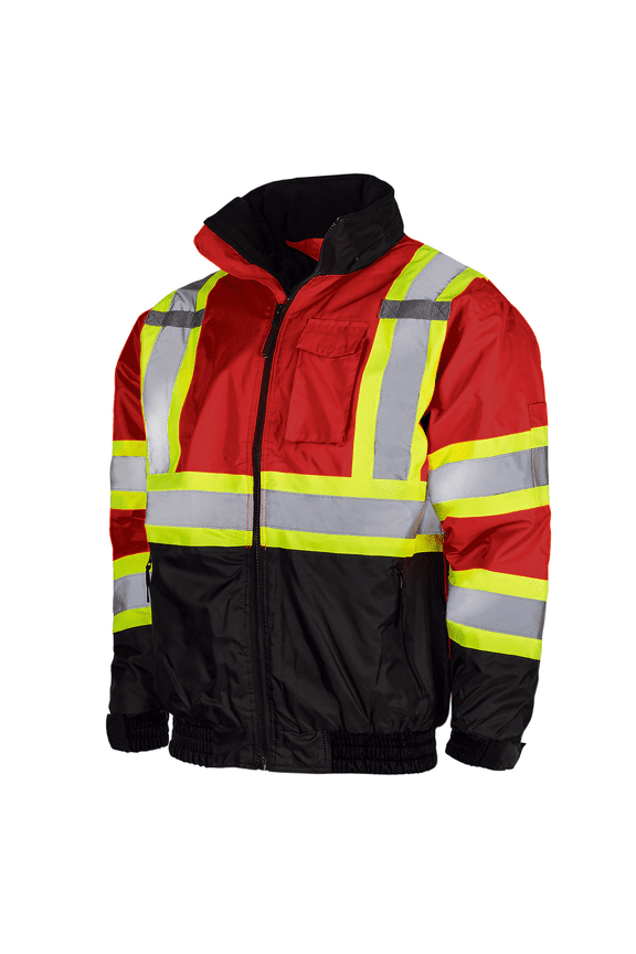 Hi-Vis Safety Bomber Jacket, Two-Toned, ANSI Class 3 (Red, 5XL)