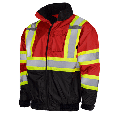 JORESTECH Hi-Vis Safety Bomber Jacket, Two-Toned, ANSI Class 3 (Red, L)