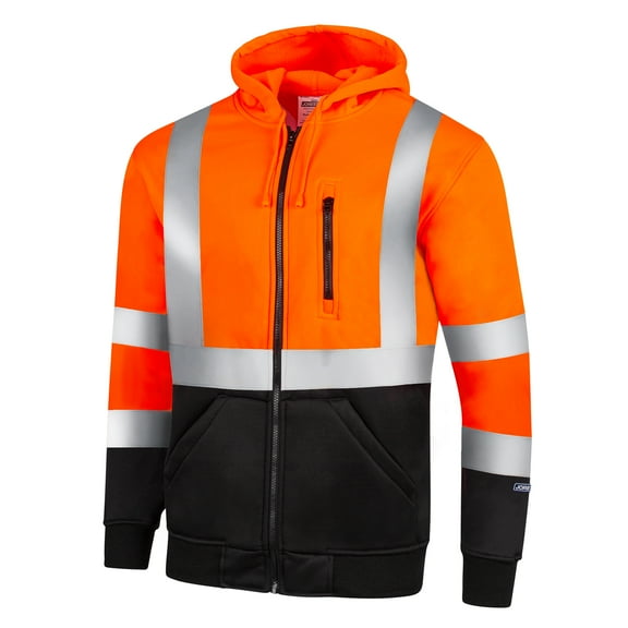 JORESTECH Hi-Vis Safety Full-Zip Hoodie Sweater, ANSI Class 3 (Orange/Black, S)