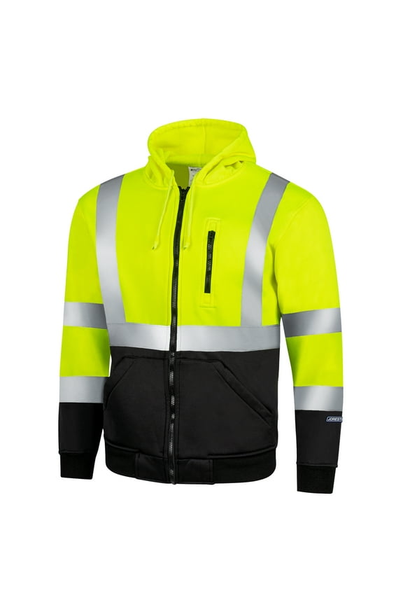 Hi-Vis Safety Full-Zip Hoodie Sweater, ANSI Class 3 (Yellow/Black, M)
