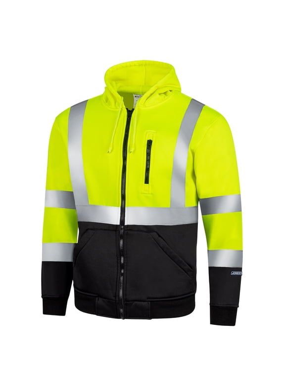 Hi-Vis Safety Full-Zip Hoodie Sweater, ANSI Class 3 (Yellow/Black, XL)
