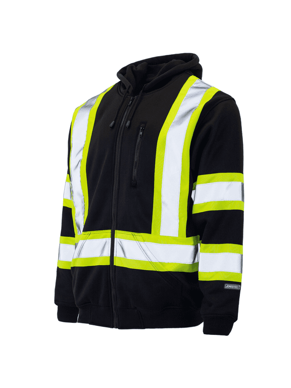 Hi-Vis Safety Full-Zip Hoodie, Two-Toned, ANSI Class 3 (Black, 5XL)