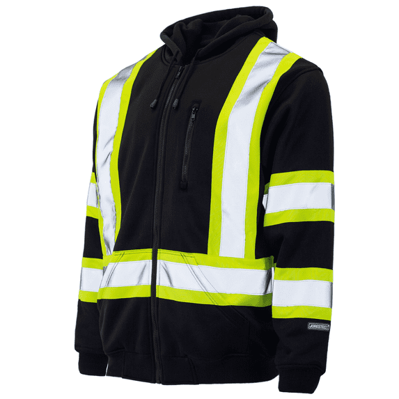 JORESTECH Hi-Vis Safety Full-Zip Hoodie, Two-Toned, ANSI Class 3 (Black, L)