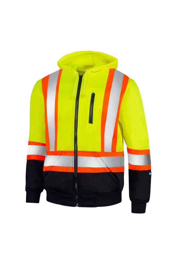 Hi-Vis Safety Full-Zip Hoodie, Two-Toned, ANSI Class 3 (Yellow/Black, 5XL)