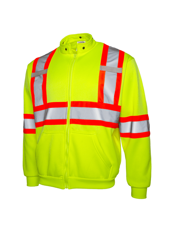 Hi-Vis Safety Full-Zip Hoodie, Two-Toned, ANSI Class 3 (Yellow, XL)