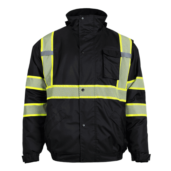 JORESTECH Hi-Vis Safety Jacket with Heat Transfer Reflective Tape and Removable Hood, JK-02 (Black, 4XL)