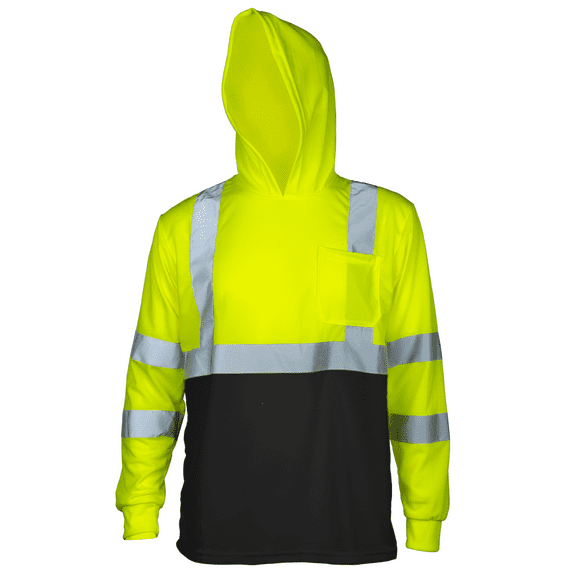 JORESTECH Hi-Vis Long-Sleeved Work Safety T-Shirt with Hoodie, TS-20 (Yellow/Black, XS)