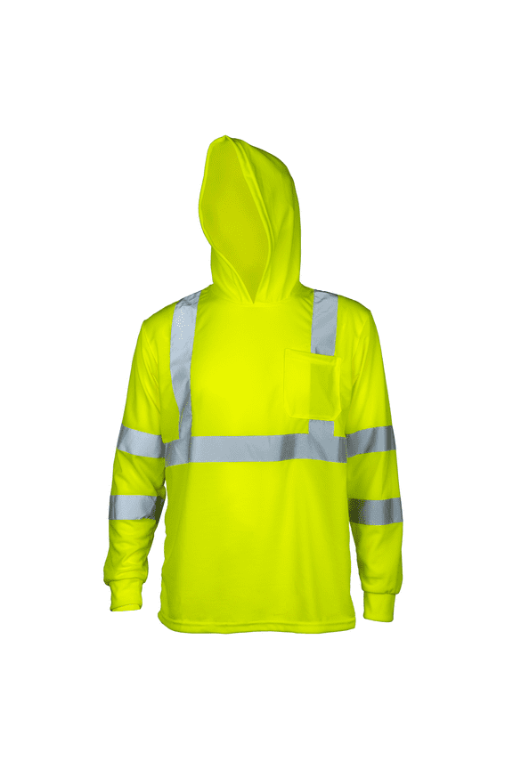Hi-Vis Long-Sleeved Work Safety T-Shirt with Hoodie, TS-20 (Yellow, XL)